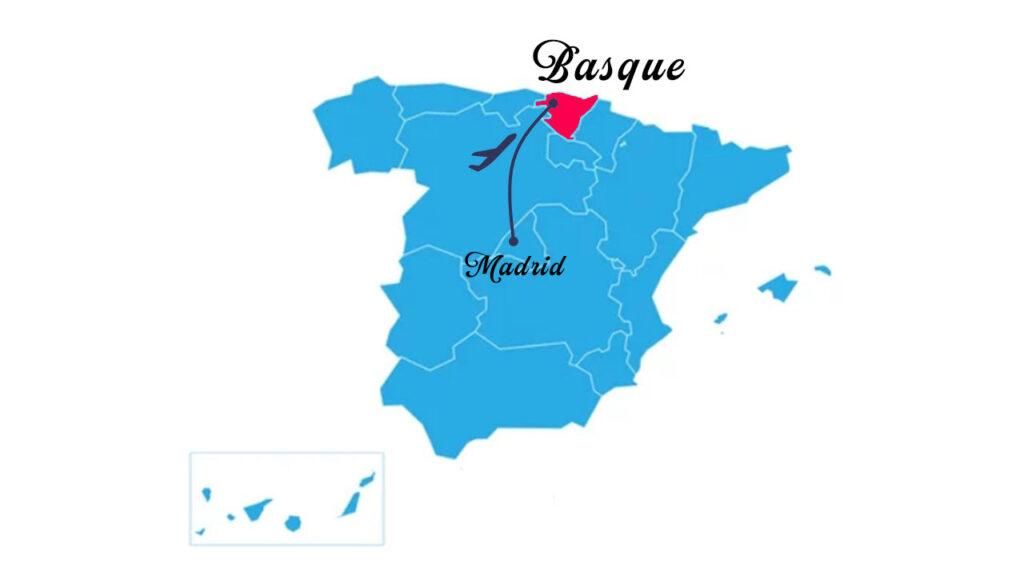 マドリッドからバスク地方へのルートを示す地図